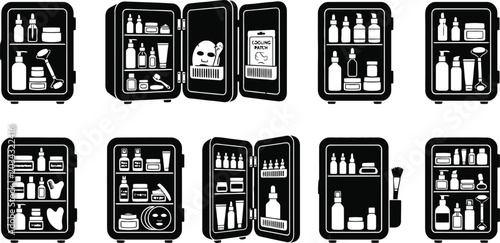 Schilderij op canvas Illustrated travel toiletries organized in suitcase