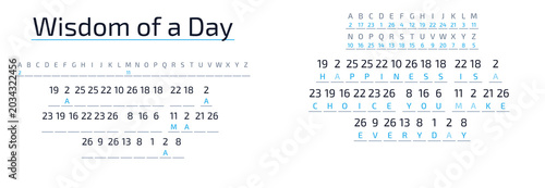 Foto Wisdom of a Day cryptogram with letters and numbers on white background