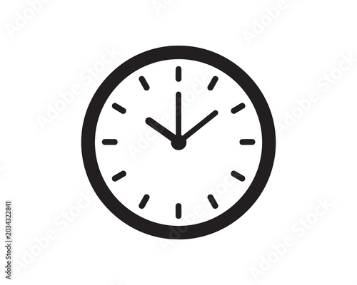 Minimalist black and white clock face with hour and minute hands showing 10:10