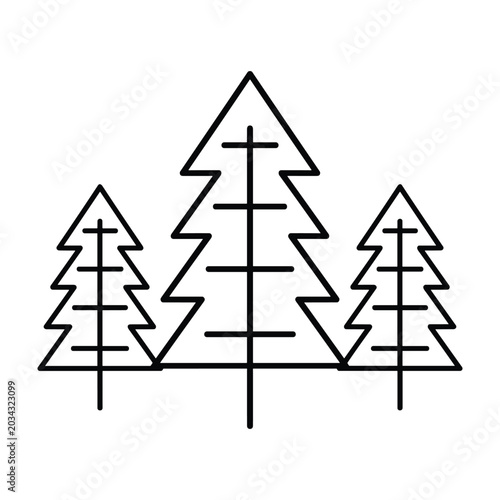 Stylized forest landscape icon with three pine trees for camping design