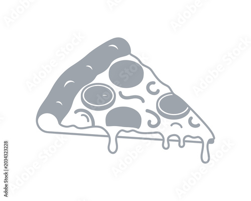Grey line art pizza slice with melted cheese