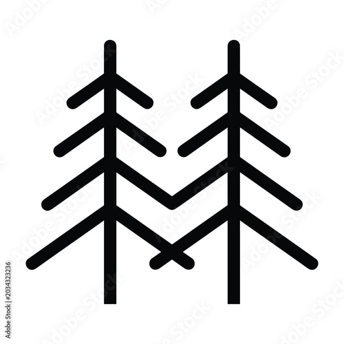Symmetrical pine tree forest icon in clean minimalist line art style