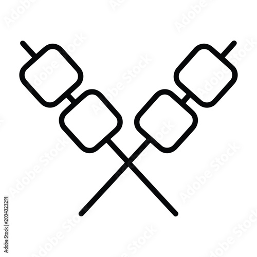 Two toasted marshmallows on skewers icon for bonfire or camping activity