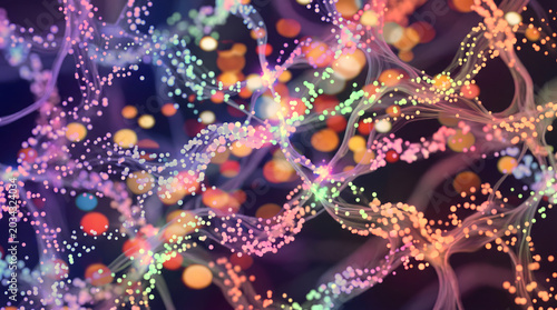 3 dimensional network strands streaks of soft flowing glowing gently curving lines of lights with glowing nodes