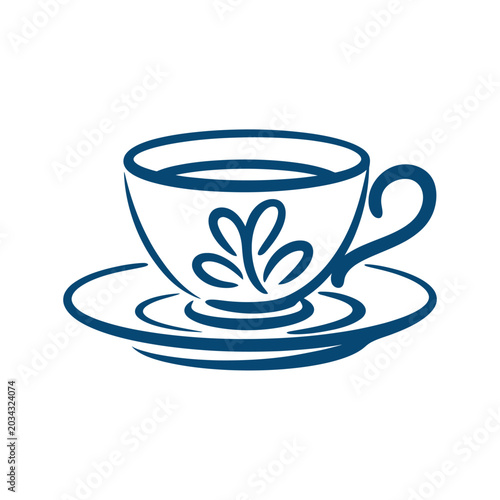 Εκτύπωση καμβά blue teacup and saucer line drawing on white background