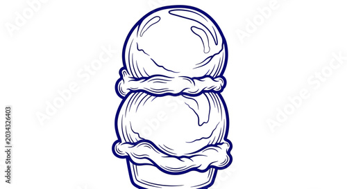 Ice Cream Scoops Line Art Illustration