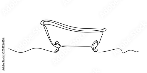 Continuous single line drawing of an old vintage bathtub for bathroom interior design and home decor concept in a simple minimalist style illustration Vector, illustration