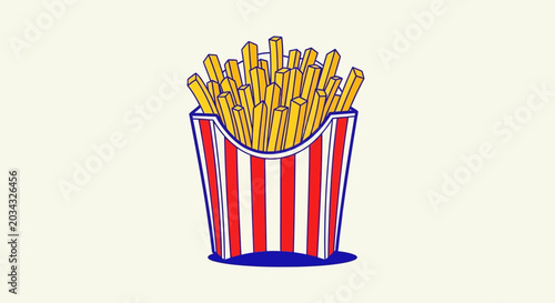 French Fries in Striped Container Vector Illustration
