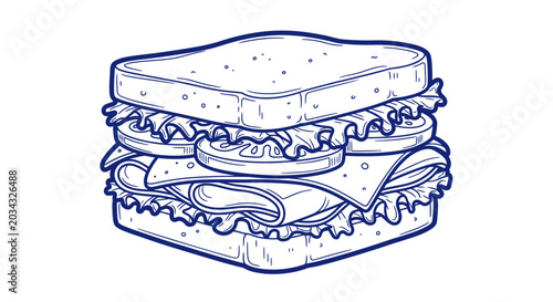 Club sandwich illustration in blue line art style