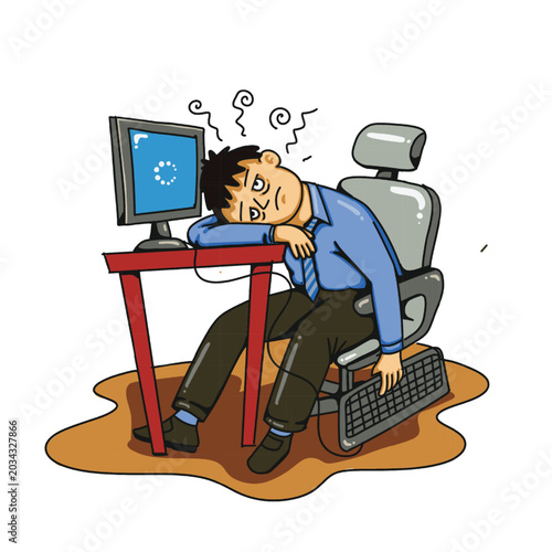 Burnout and Work Stress Concept Cartoon Illustration