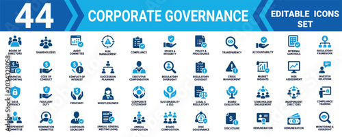 Corporate governance editable icons set vector illustration mega pack for business