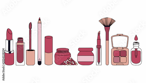 Lipstick and Lip Care Products Flat Vector Illustration Beauty Cosmetics Essentials Set with Lip Gloss Liner Balm and Palette Isolated Collection for Marketing Packaging and Presentations