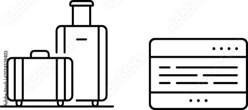 Tableau sur toile Set of linear icons featuring travel luggage suitcases with telescopic handles a