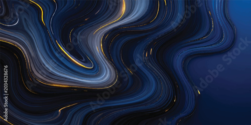 An abstract dark blue wallpaper features a digital 3d illustration of liquid waves and a vortex pattern with a subtle metallic texture