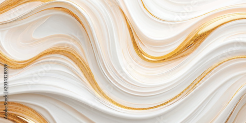 An abstract wavy background vector illustration features a smooth flowing pattern of cream and liquid gold swirls with soft satin textures