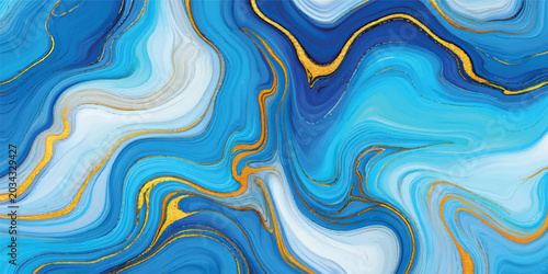 Tableau sur toile A fluid 3d illustration of a blue abstract background featuring seamless wavy pa