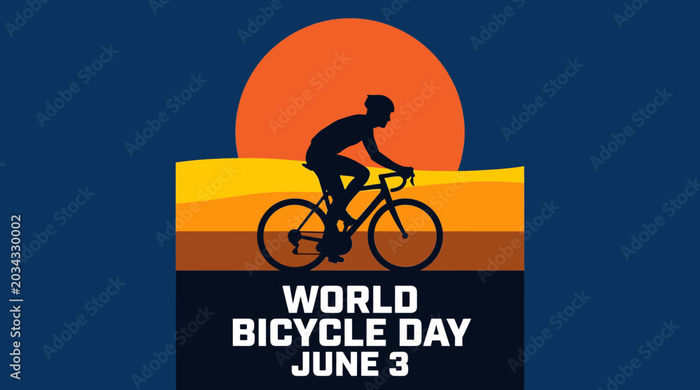Naklejka premium Silhouette of Cyclist at Sunset on World Bicycle Day