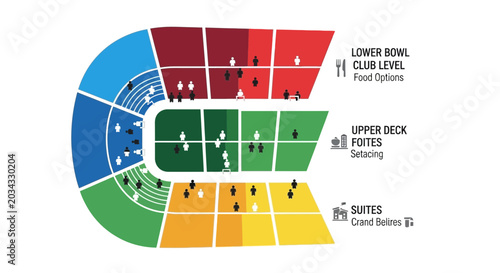 Bild auf Leinwand Stadium Seating Chart with Sections, Seats, and Icons