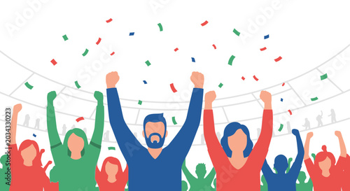Quadro su tela Celebration Crowd Cheering with Confetti Falling in Stadium