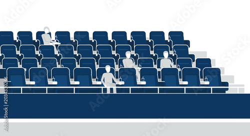 Konstfotografi Empty Cinema Seats with Few People, Social Distancing Concept