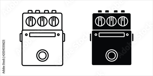 Black and white guitar effects pedals side by side
