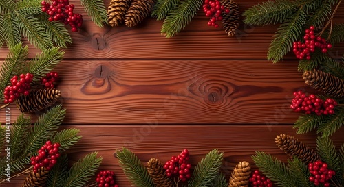 Rustic christmas frame with pine cones