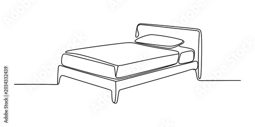 Bild auf Leinwand A continuous single line drawing of a comfortable double bed with a soft pillow
