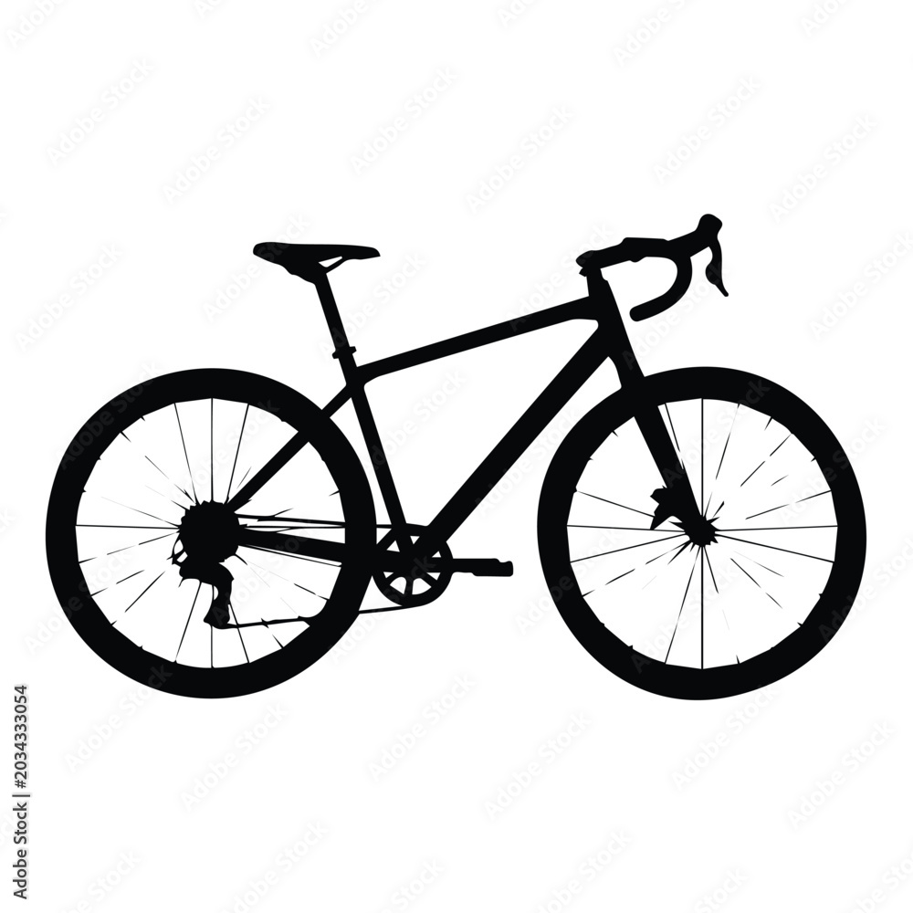 Obraz premium Black silhouette of racing road bicycle isolated against white background vector graphic.