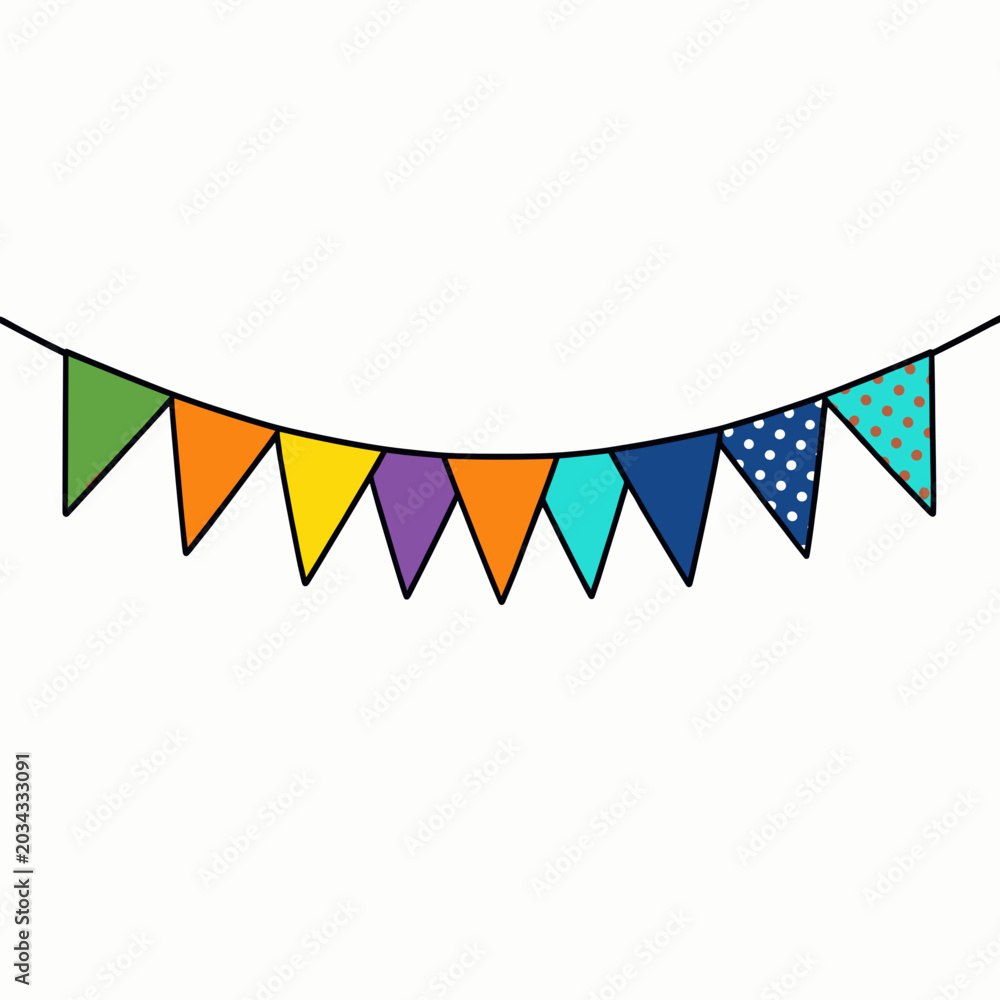 Fototapeta premium Colorful Party Banner Hanging Against White Background