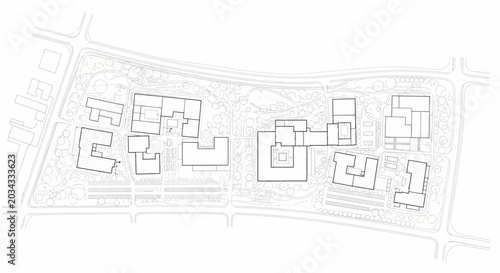 Bild auf Leinwand Architectural site plan showing building footprints and campus layout