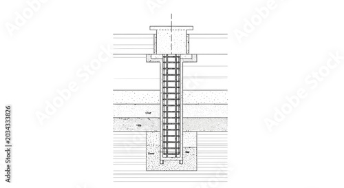 Obraz na plátně Technical architectural cross section drawing of a reinforced concrete column foundation