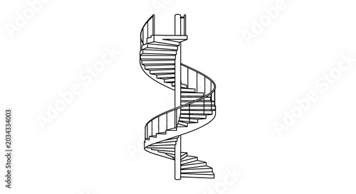 Fotografie A detailed line drawing of a spiral staircase structure.
