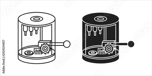 Foto Black and white mechanical canisters with lever and central gear system
