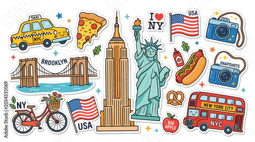 New York City Icon Symbols Collage.