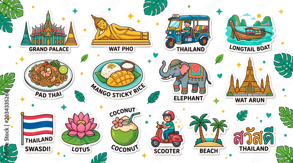Obraz premium Thailand icons and symbols collage illustration.