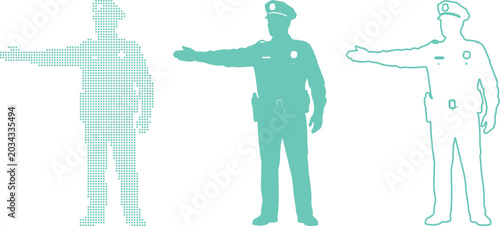 Foto Police Officer Silhouette Variations Dotted Solid Outline Teal On White enforcem