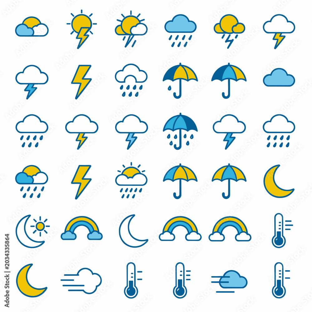 Obraz premium Weather Icons Set Vector Illustration Flat Design