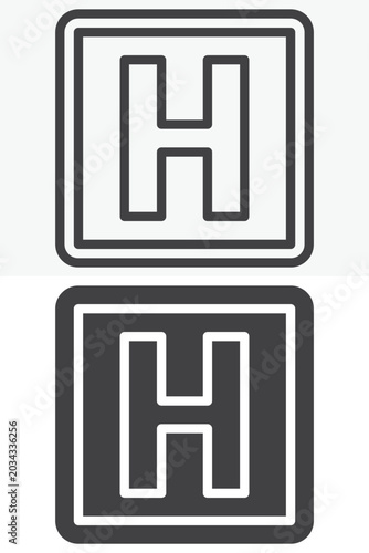 Hospital icon set with medical building letter H in line, outline and solid style. Editable stroke vector icon sign and symbol for healthcare services.