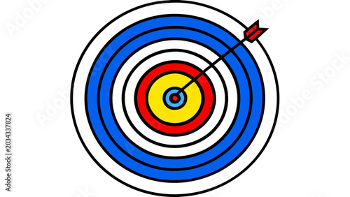 Konstfotografi Illustration of a colorful target with concentric circles and an arrow hitting t