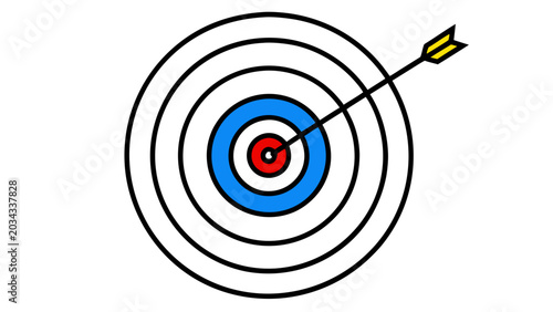 Quadro su tela Illustration of a target with concentric circles and an arrow hitting the center
