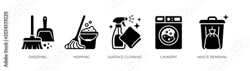 Household Cleaning and Chores Glyph Icons Set