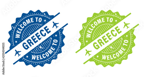 Round Rubber Seal Stamps With Greece Text And Airplane Icon Transparent Background