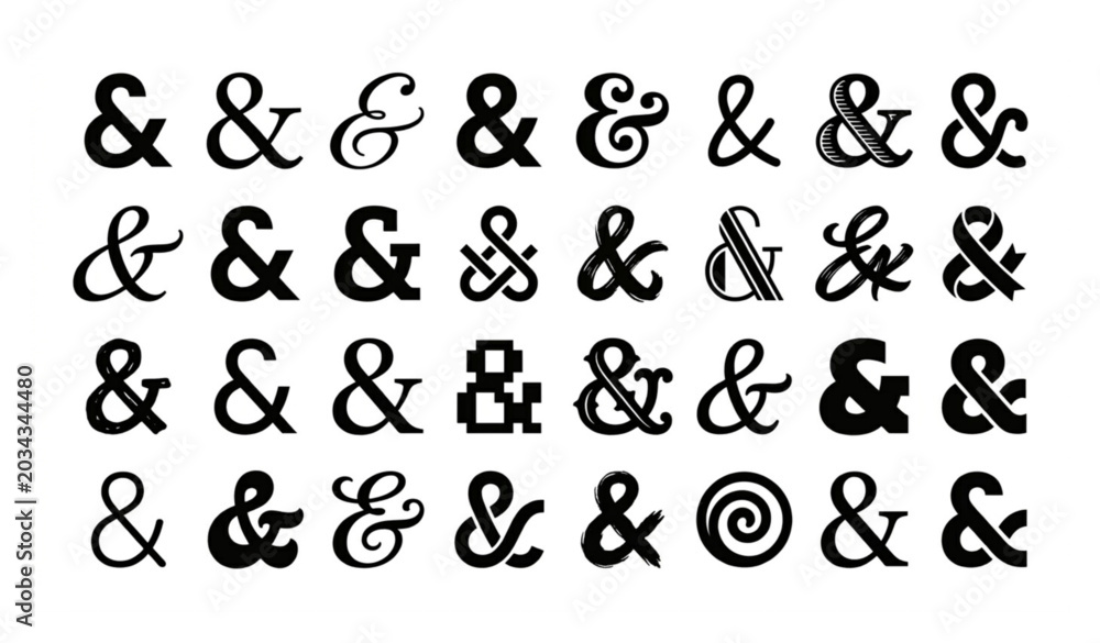 Εκτύπωση καμβά Decorative ampersand typography icon set black vector illustration