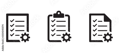 Foto Quality control and technical process checklist icon with gear symbol for industrial setting system