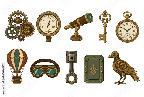 Steampunk Objects and Bird.