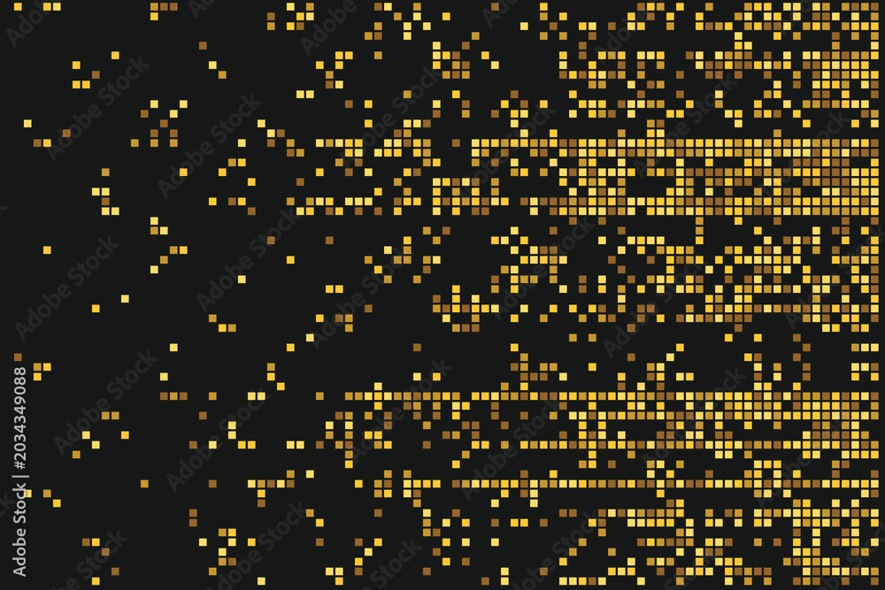 Foto Golden square pixels dispersing on dark background, abstract pattern texture squ
