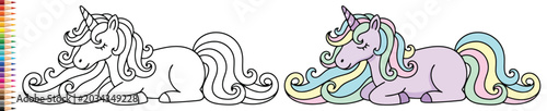 Fotografía Unicorn resting peacefully with a beautiful wavy mane and tail for a magical chi