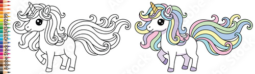 Fotografía Unicorn with a beautiful wavy mane and long flowing tail stands proudly for this