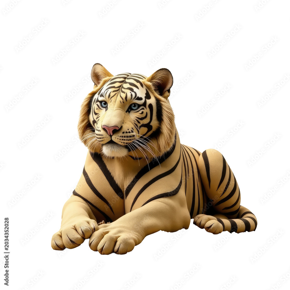 Obraz premium A sculpture of a tiger sitting on a plain white background