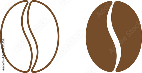 Tableau sur toile Brown coffee beans icon set with line and filled styles